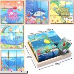 Wooden Cube 3D Puzzle Sea Animals | Wooden Cubes 3D Puzzle 6 in 1 with Tray | Developing of Fine Motor Skills Memory Toys for Kids | Learning Shape Color and Sorting | Birthday Gift for Kids Sea Animals B07JYP7VPK